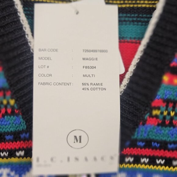 I.C. Isaacs 1990s Sweater Vest Medium Button Down Knit Fair Isle Deadstock New - Picture 5 of 9